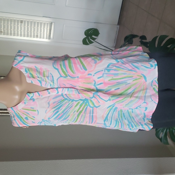 Lily Pulitzer m semisheer whimsical rainbow shells 100% silk vneck - Picture 1 of 10